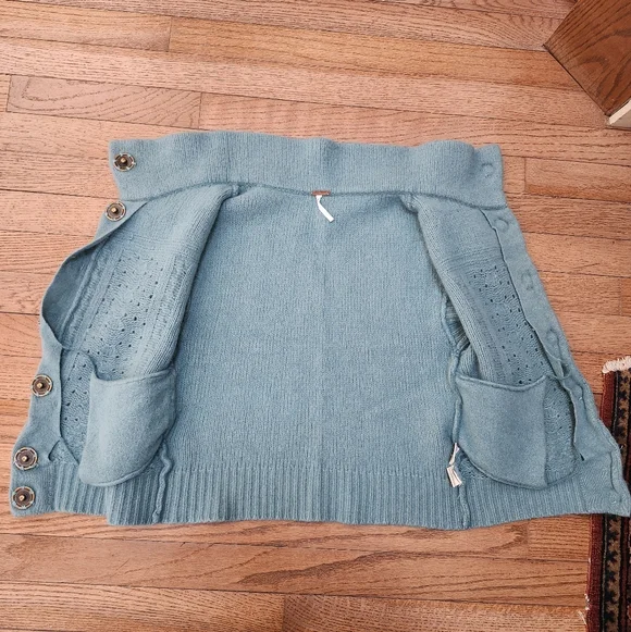 Women's Teal Button Up Woolen Angora Sweater w/ Pockets By Free People sz. Small - Picture 9 of 16